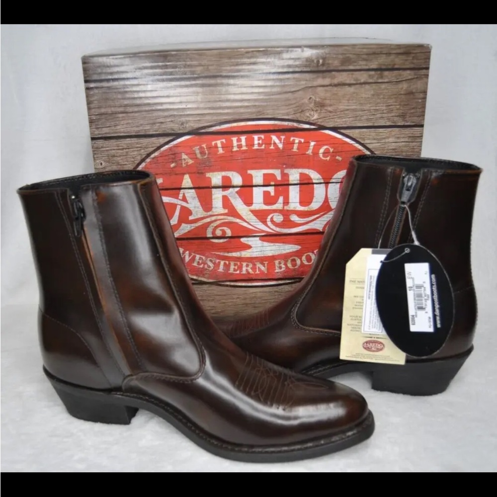 Laredo Mens 62004 Ankle Leather Brown Zip Trucker Heavy Duty Boots Size 10 EW